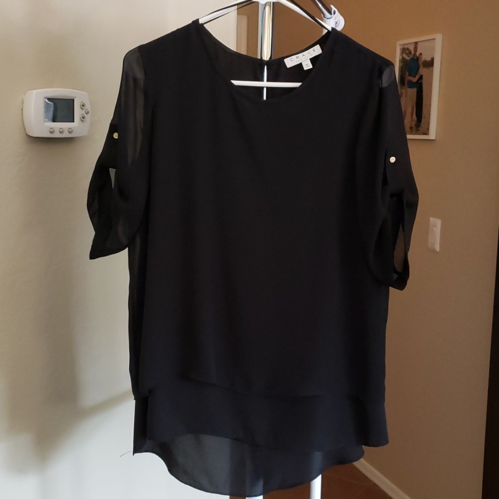 Three-Quarter-Sleeve Solid Double-Layer Blouse